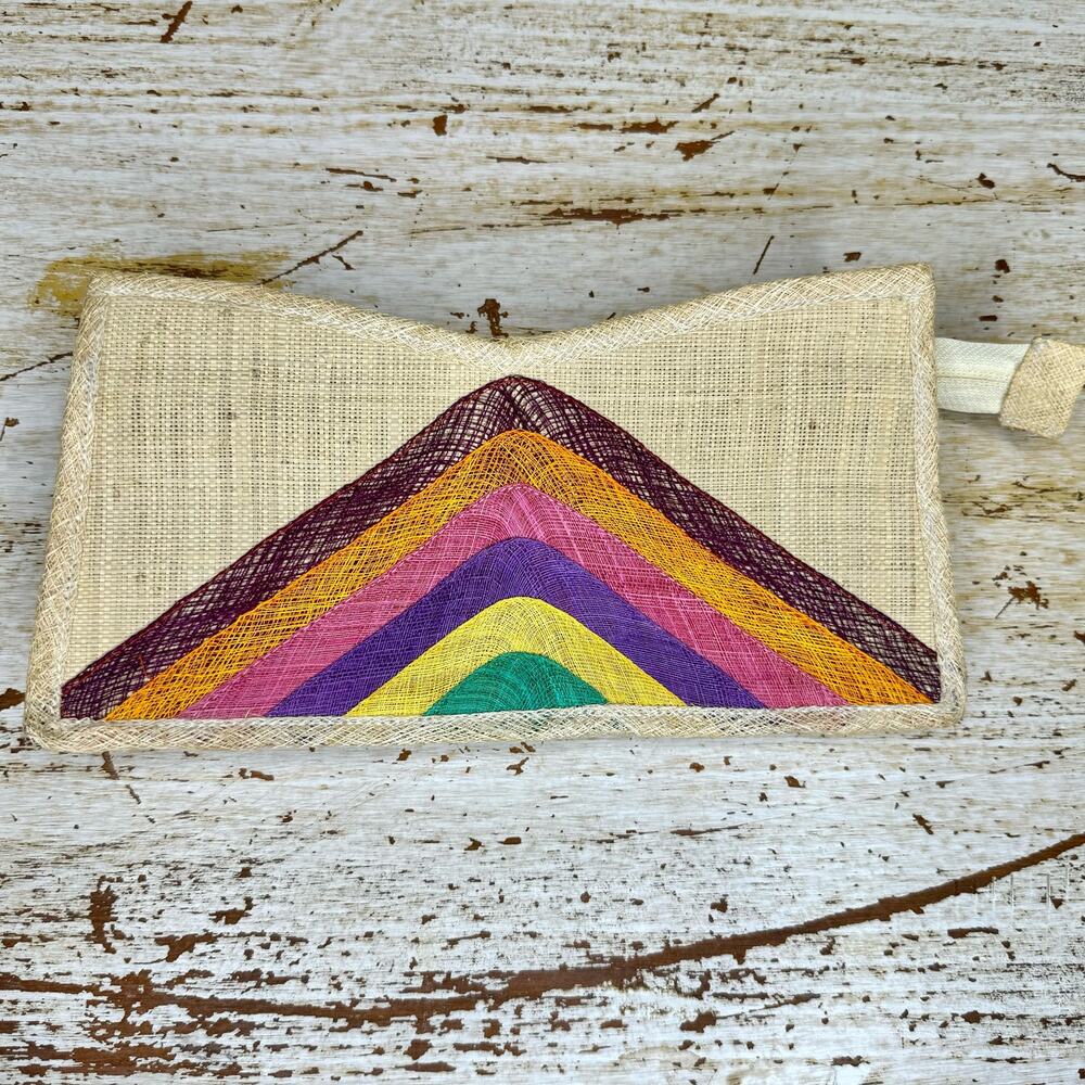 Boho Rattan Woven Pouch with Rainbow
